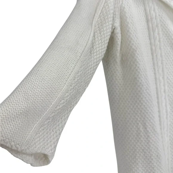 Heather B White Textured Cable Knit Button Front Cardigan 100% Cotton 3/4 Sleeve - Picture 4 of 6